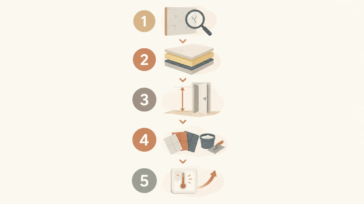 Checklist illustrée : support, couches du sol, hauteur, produits de pose et mise en chauffe
